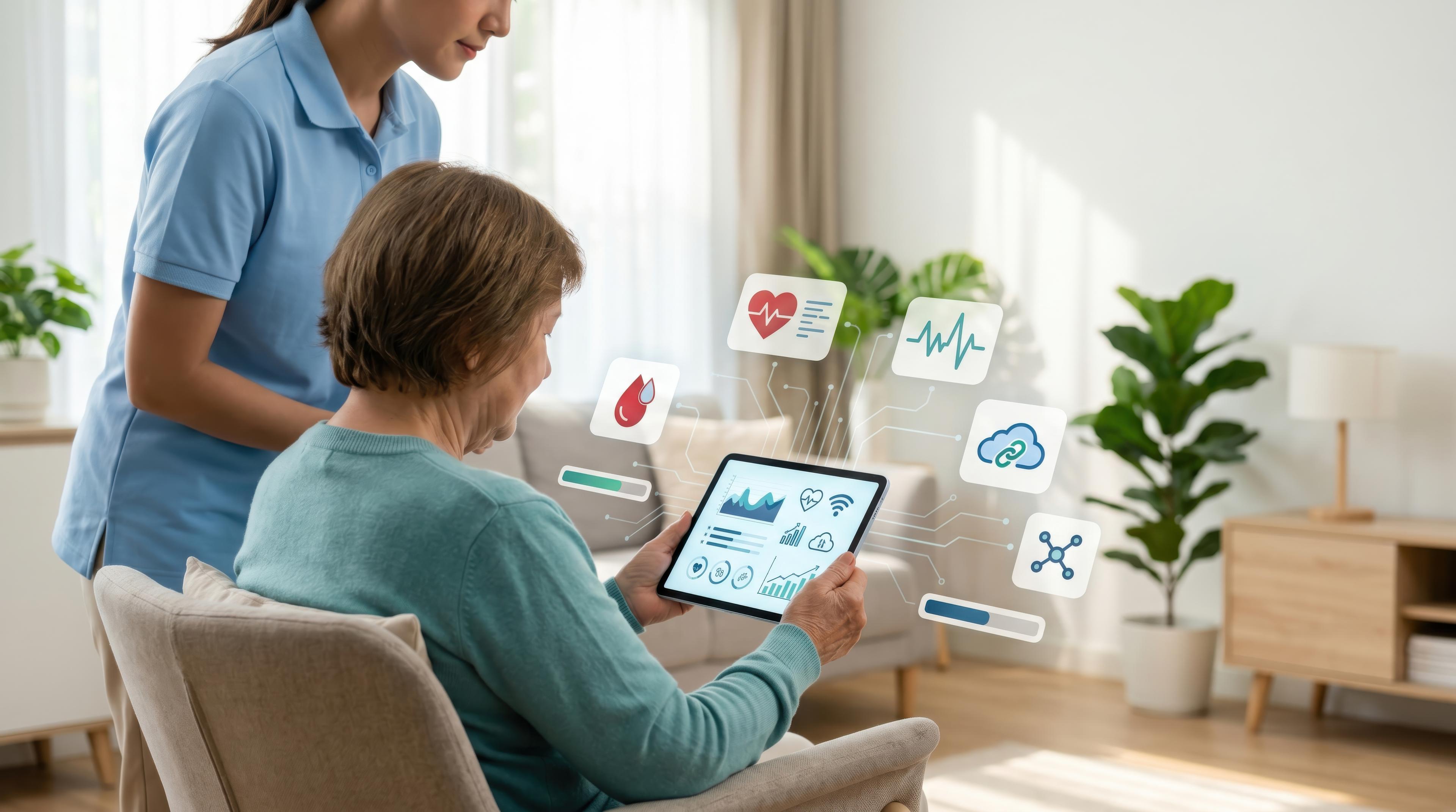 A clinician helps a woman review her insurance options